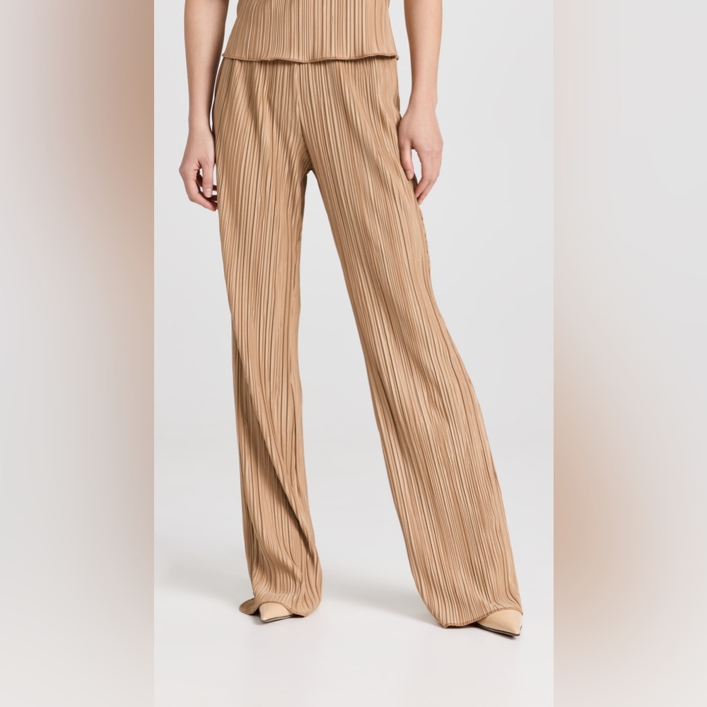 Anine Bing Tan Pleated Wide-Leg Pants